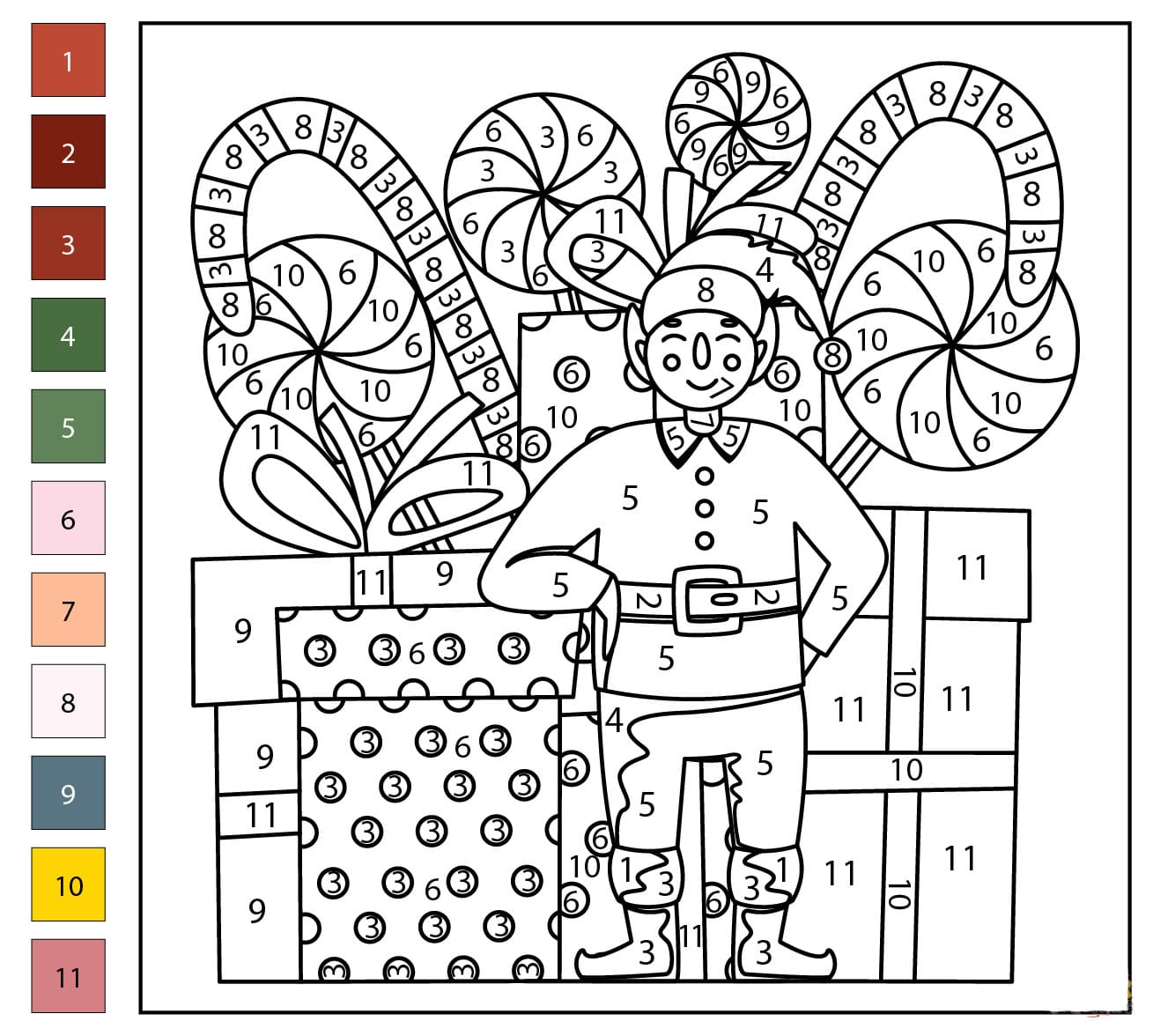 Elfe et cadeaux Coloriage Magique