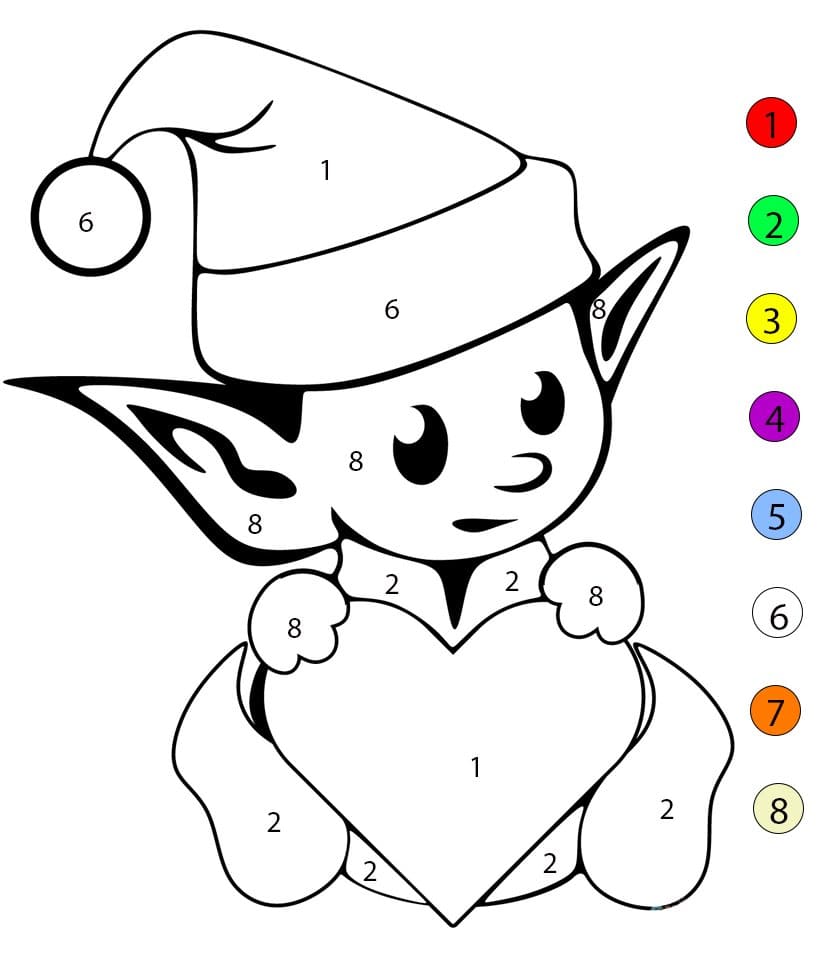 Elfe tenant un cœur Coloriage Magique