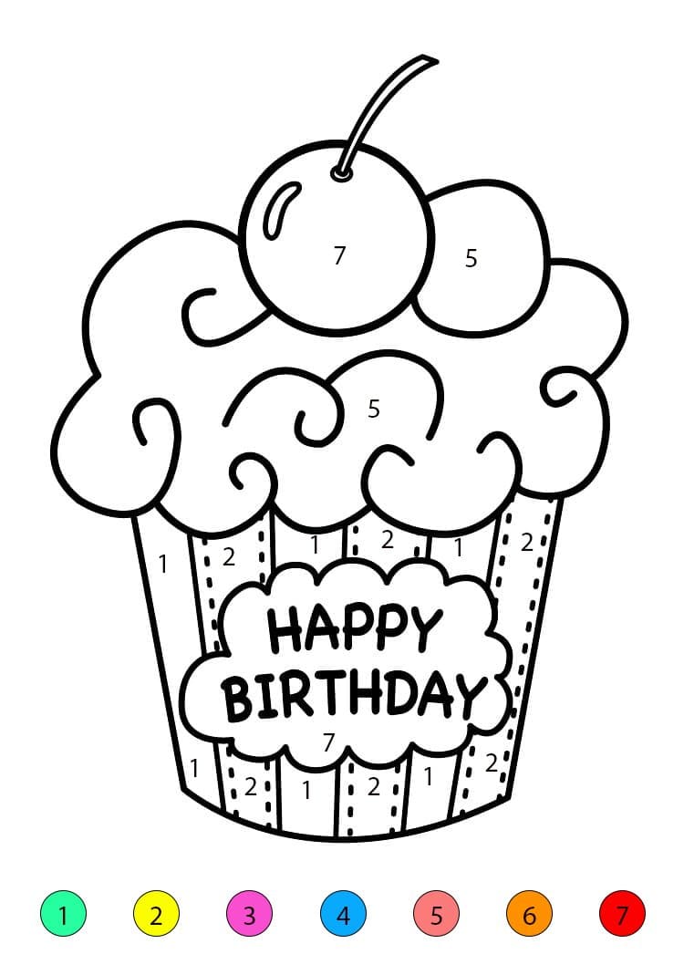 Gâteau d'anniversaire aux cerises Coloriage Magique