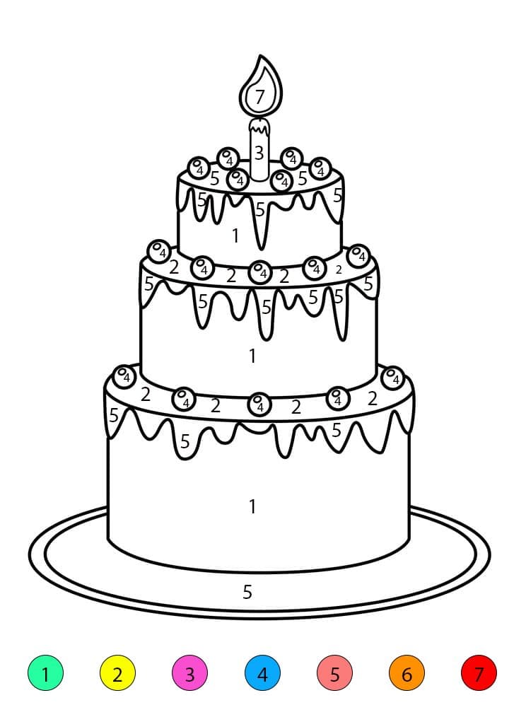 Gâteau d'anniversaire aux fruits Coloriage Magique