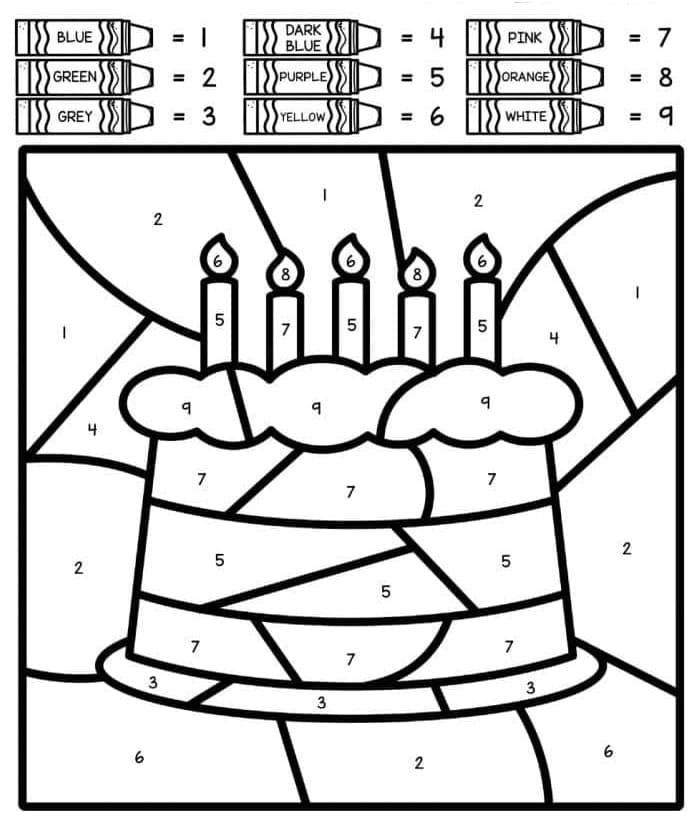 Gâteau d'anniversaire avec bougies Coloriage Magique