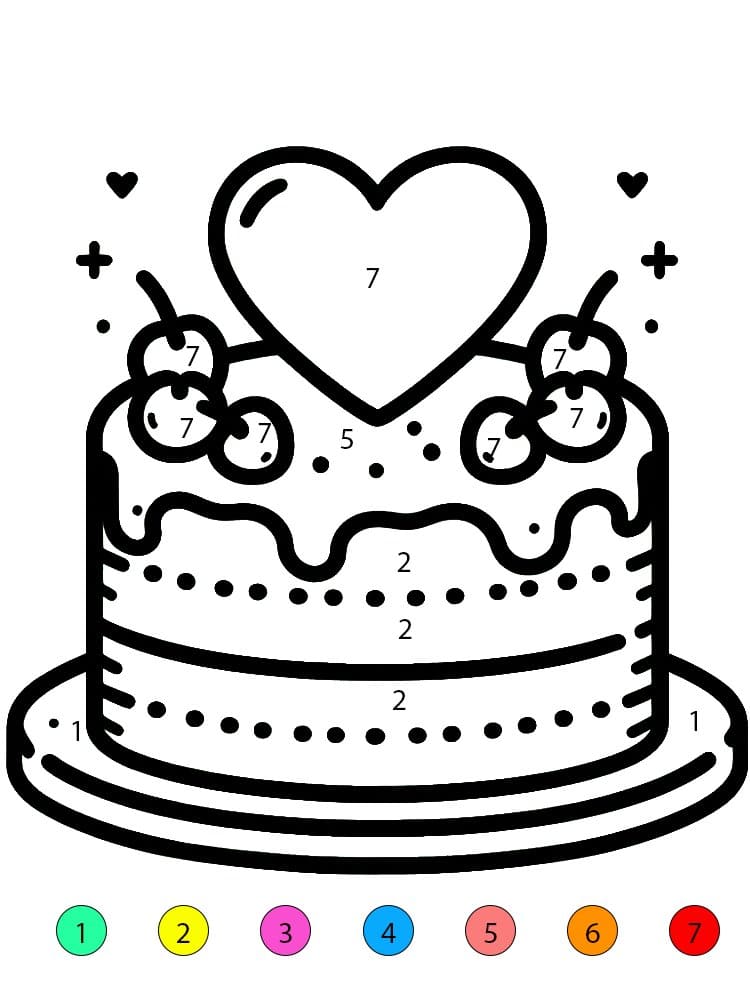 Gâteau d'anniversaire avec un grand cœur Coloriage Magique