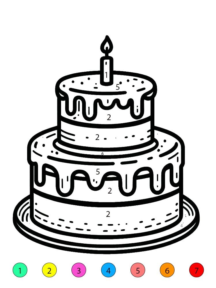 Gâteau d'anniversaire coloré Coloriage Magique