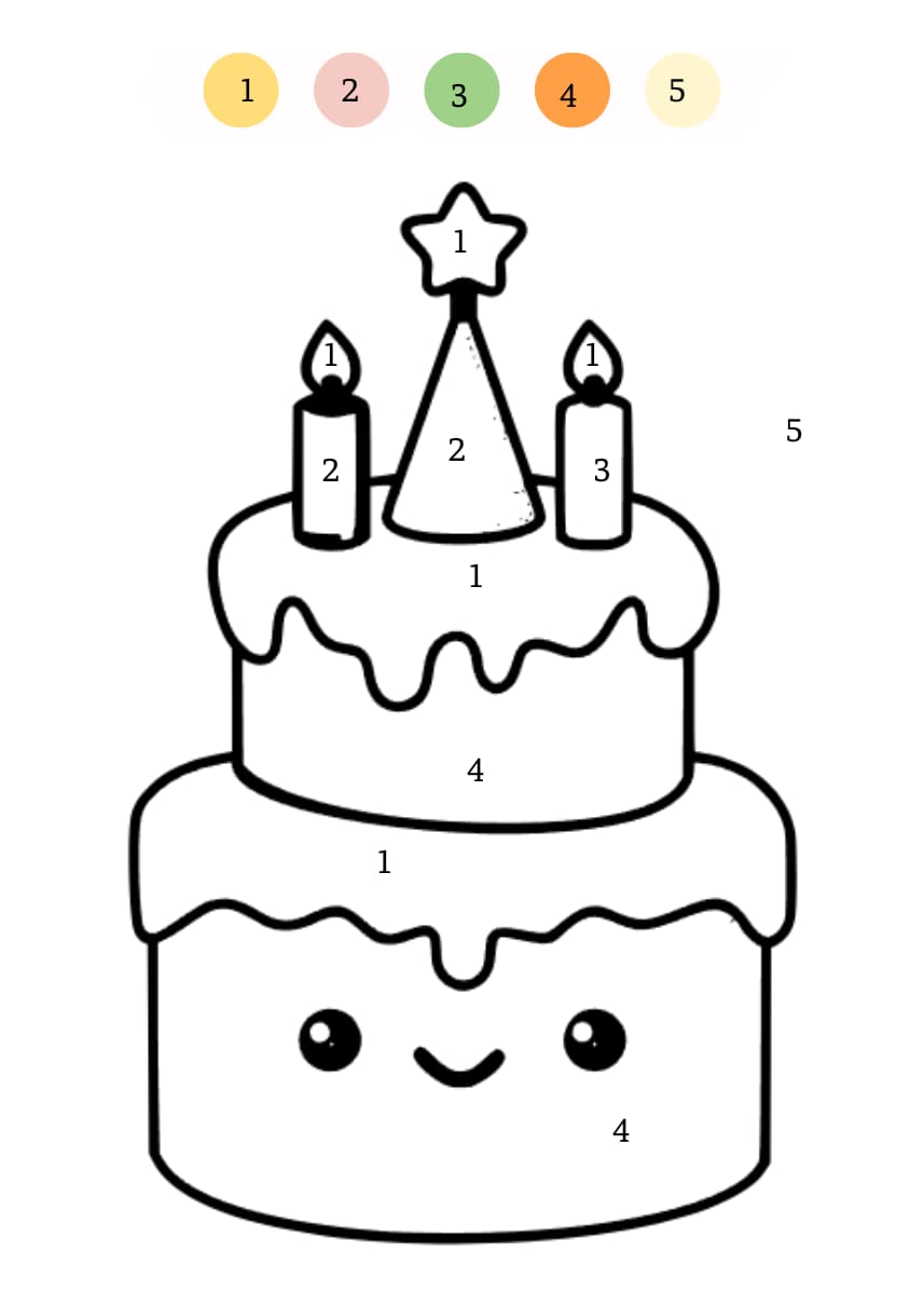 Gâteau d'anniversaire dessin animé Coloriage Magique