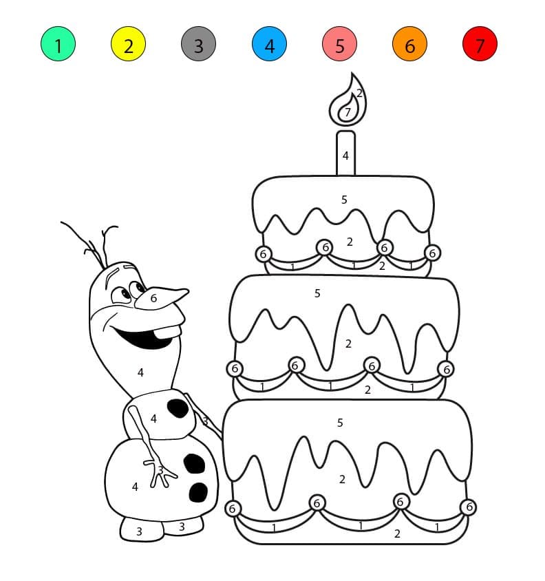 Gâteau d'anniversaire et bonhomme de neige Coloriage Magique