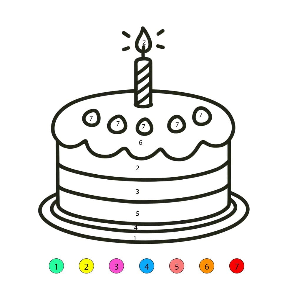 Gâteau d'anniversaire simple Coloriage Magique