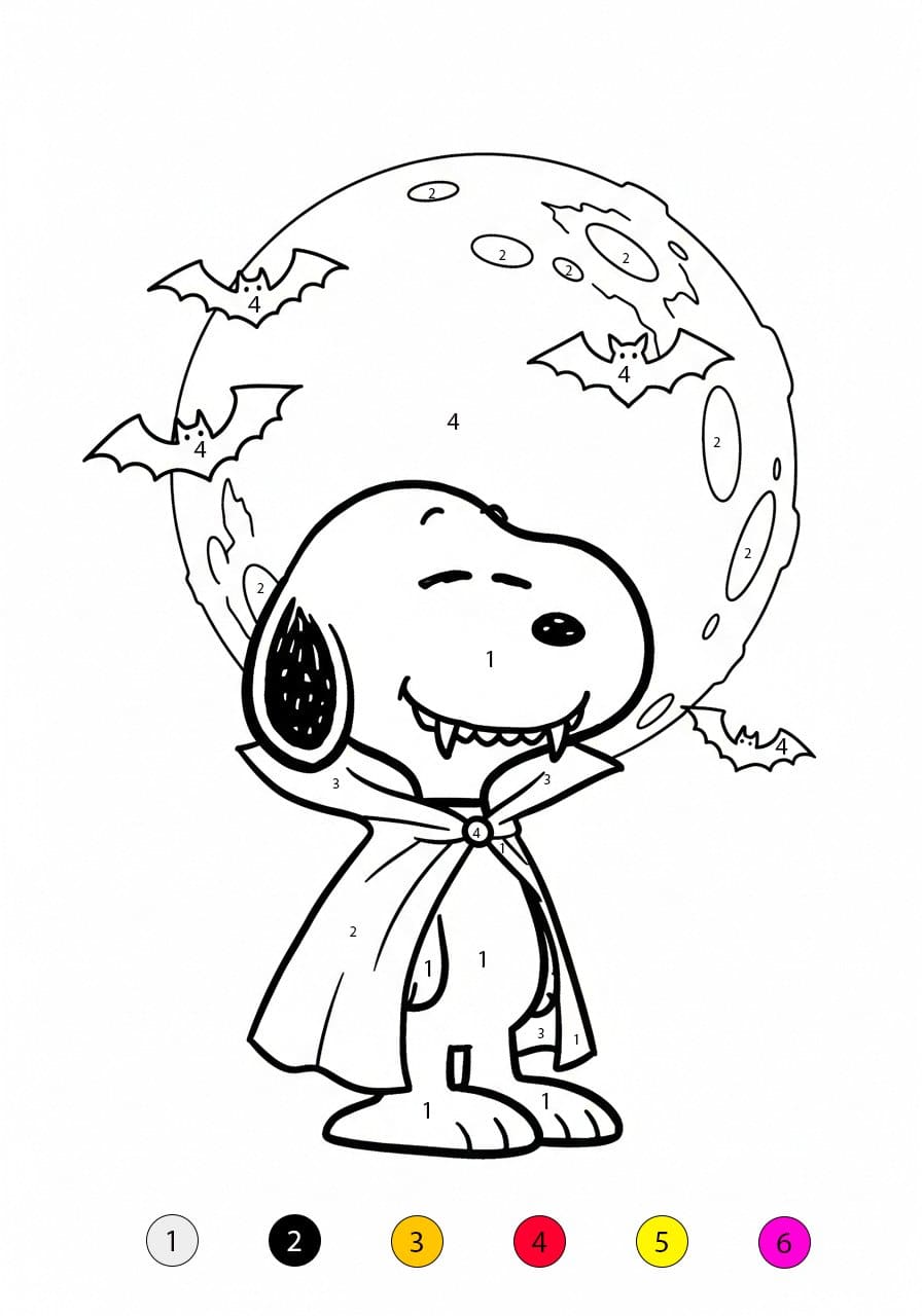 Snoopy d'Halloween Coloriage Magique