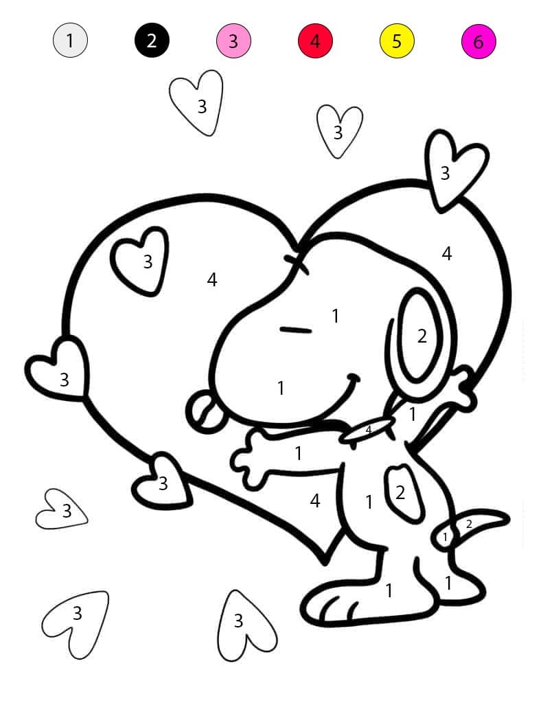 Snoopy de la Saint-Valentin Coloriage Magique