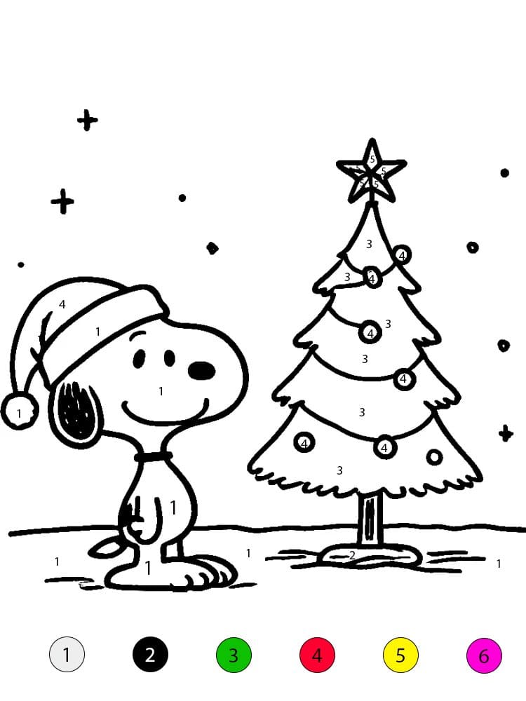 Snoopy et le sapin de Noël Coloriage Magique