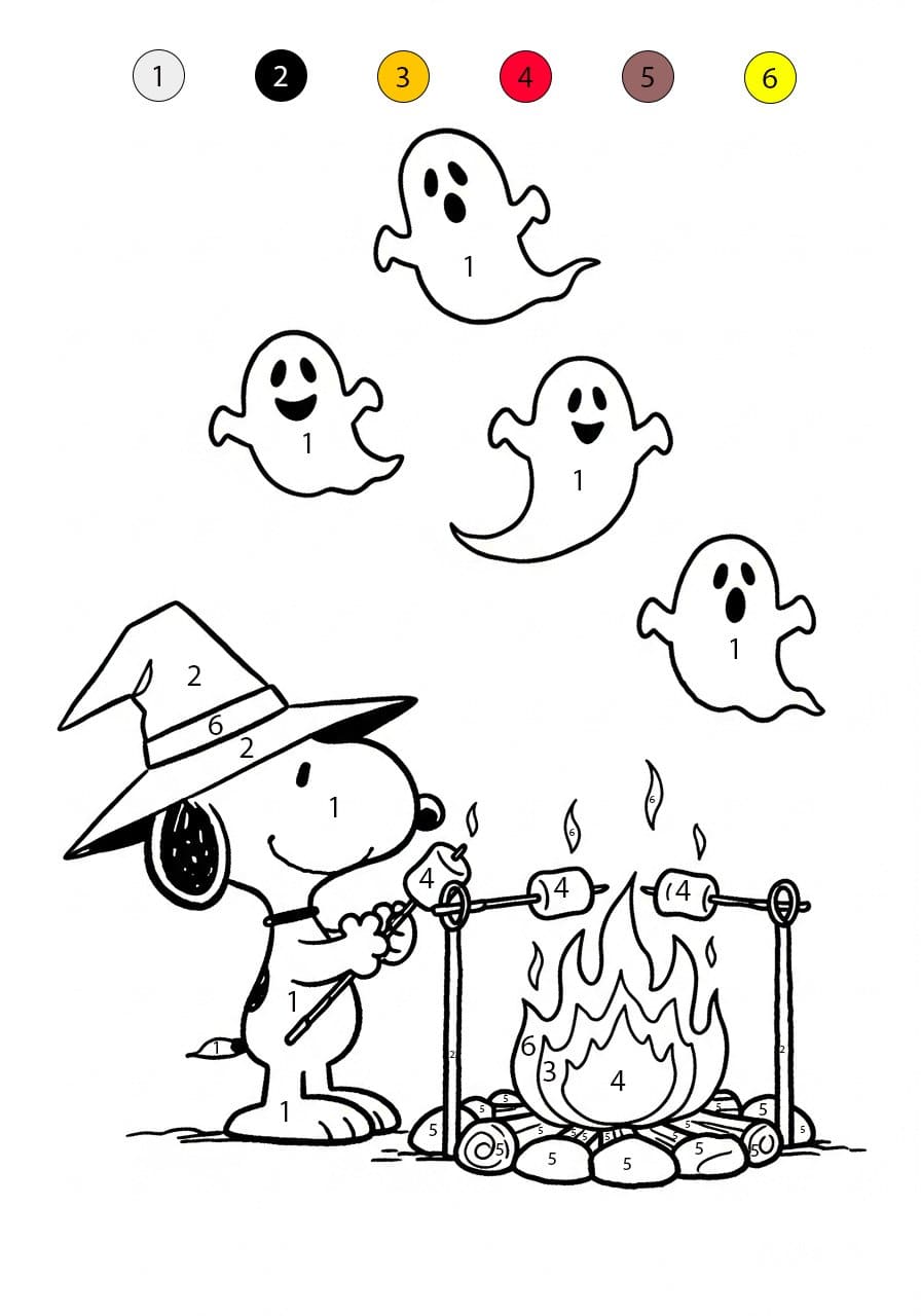 Snoopy et les Fantômes Coloriage Magique