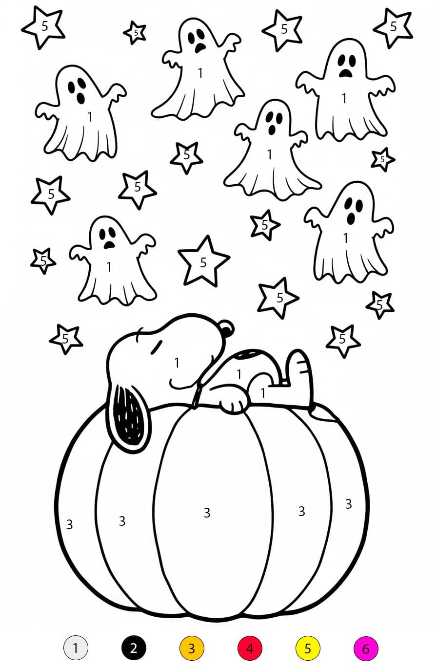 Snoopy la nuit d'Halloween Coloriage Magique