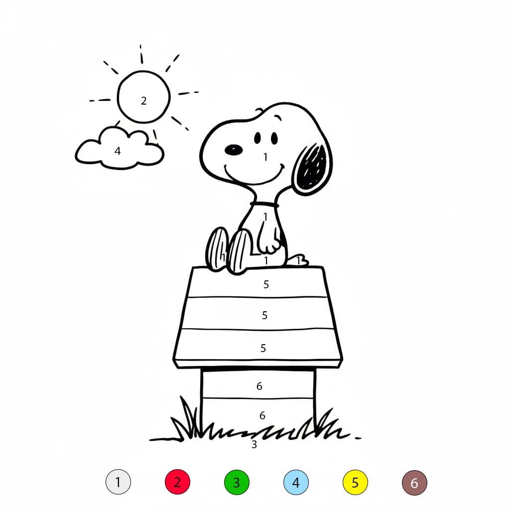 Snoopy sur sa maison Coloriage Magique