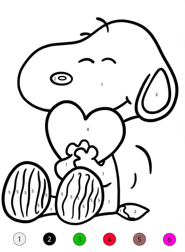 Snoopy tenant un cœur Coloriage Magique