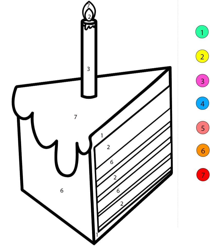 Une part de gâteau d'anniversaire Coloriage Magique