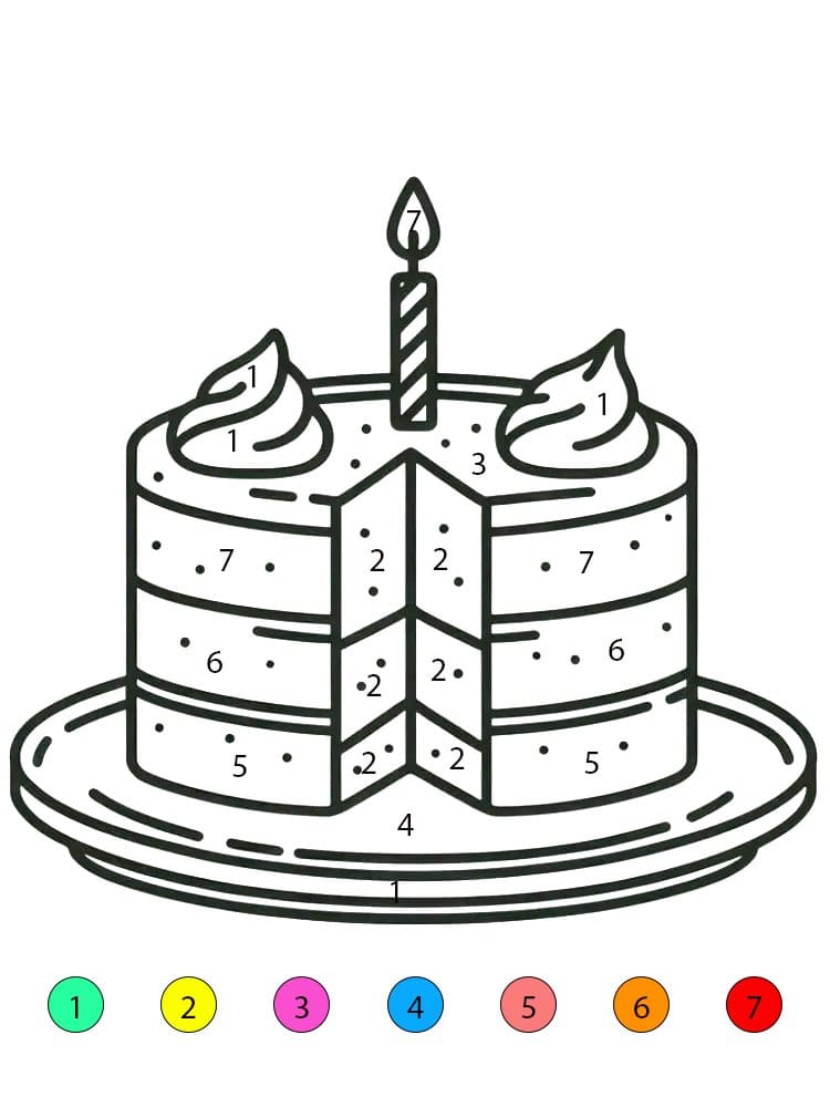 Délicieux gâteau d'anniversaire Coloriage Magique
