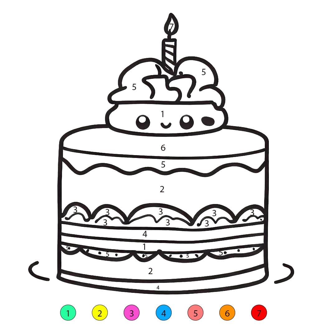 Mignon Gâteau d'anniversaire Coloriage Magique