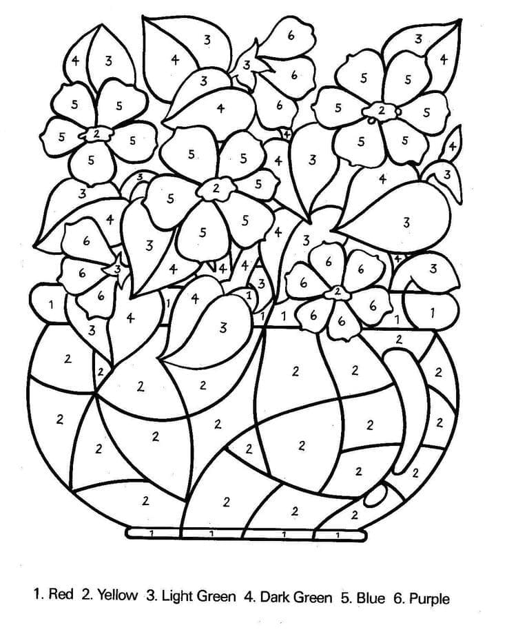Beau pot de fleurs Coloriage Magique