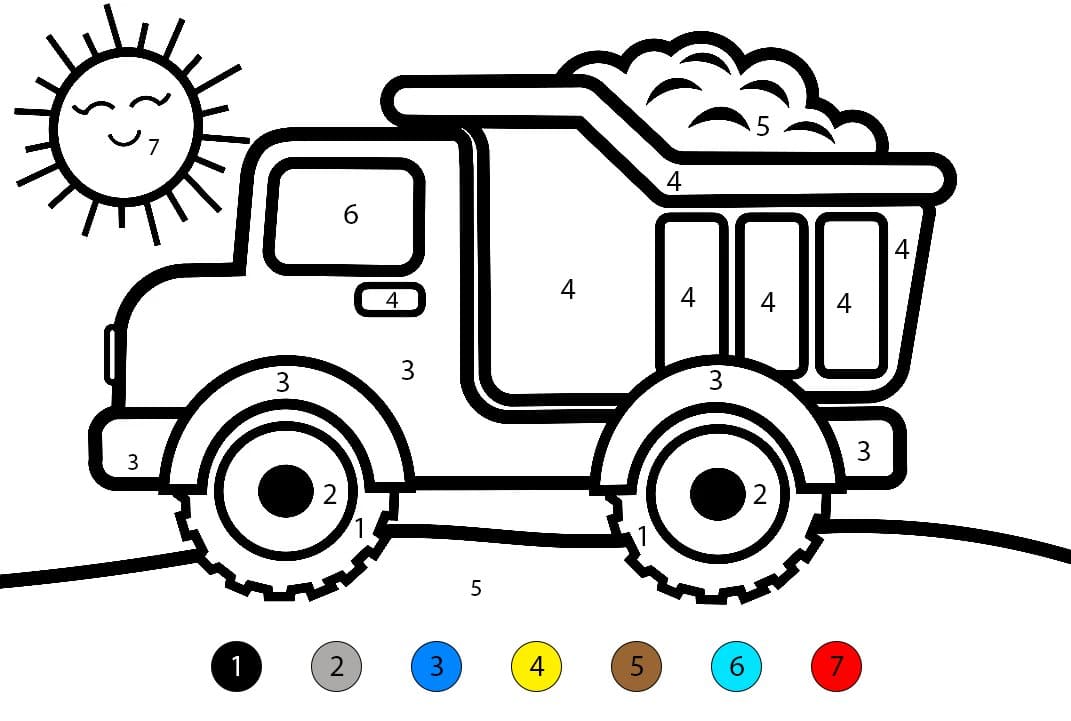 Camion-benne en marche Coloriage Magique