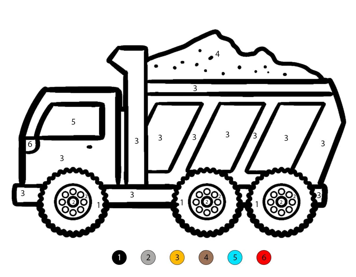 Camion-benne transportant du sable Coloriage Magique