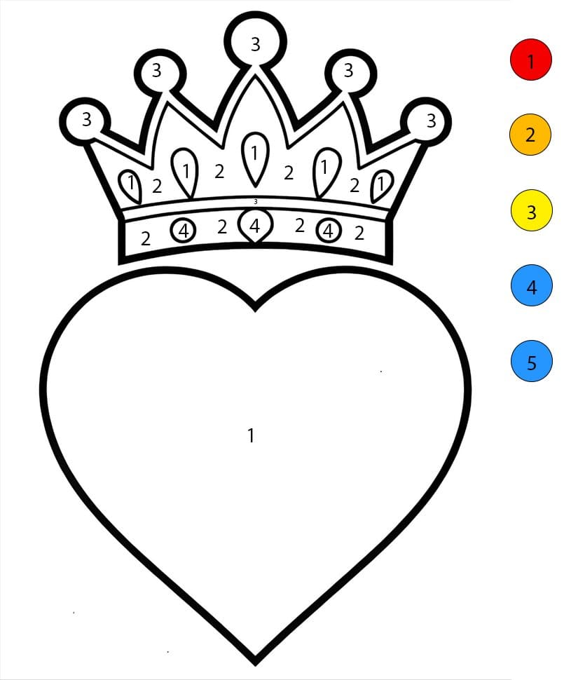 Couronne et cœur Coloriage Magique