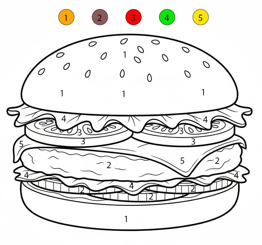Délicieux hamburger Coloriage Magique