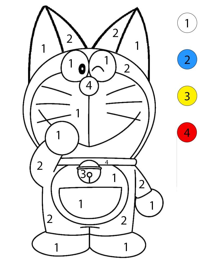Doraemon avec des oreilles Coloriage Magique