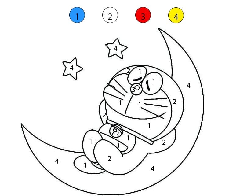 Doraemon dort sur la lune Coloriage Magique