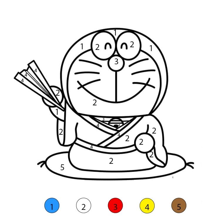 Doraemon en costume japonais Coloriage Magique