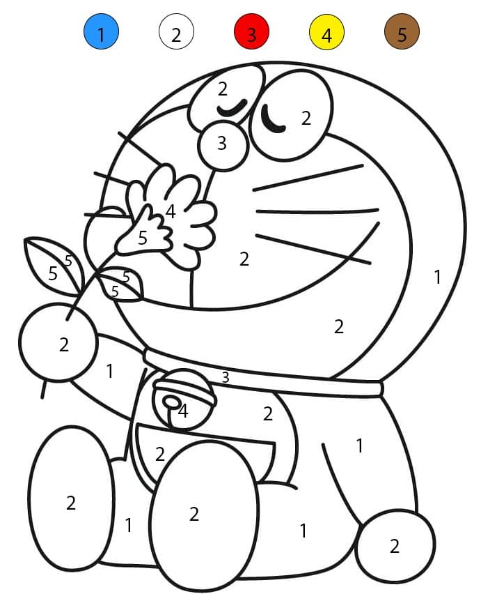 Doraemon et une fleur Coloriage Magique
