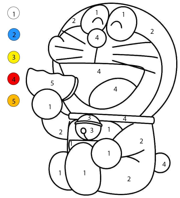 Doraemon mange Coloriage Magique