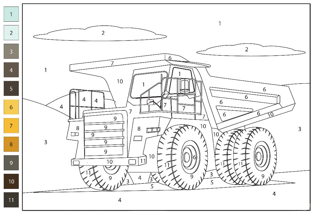 Énorme camion-benne Coloriage Magique