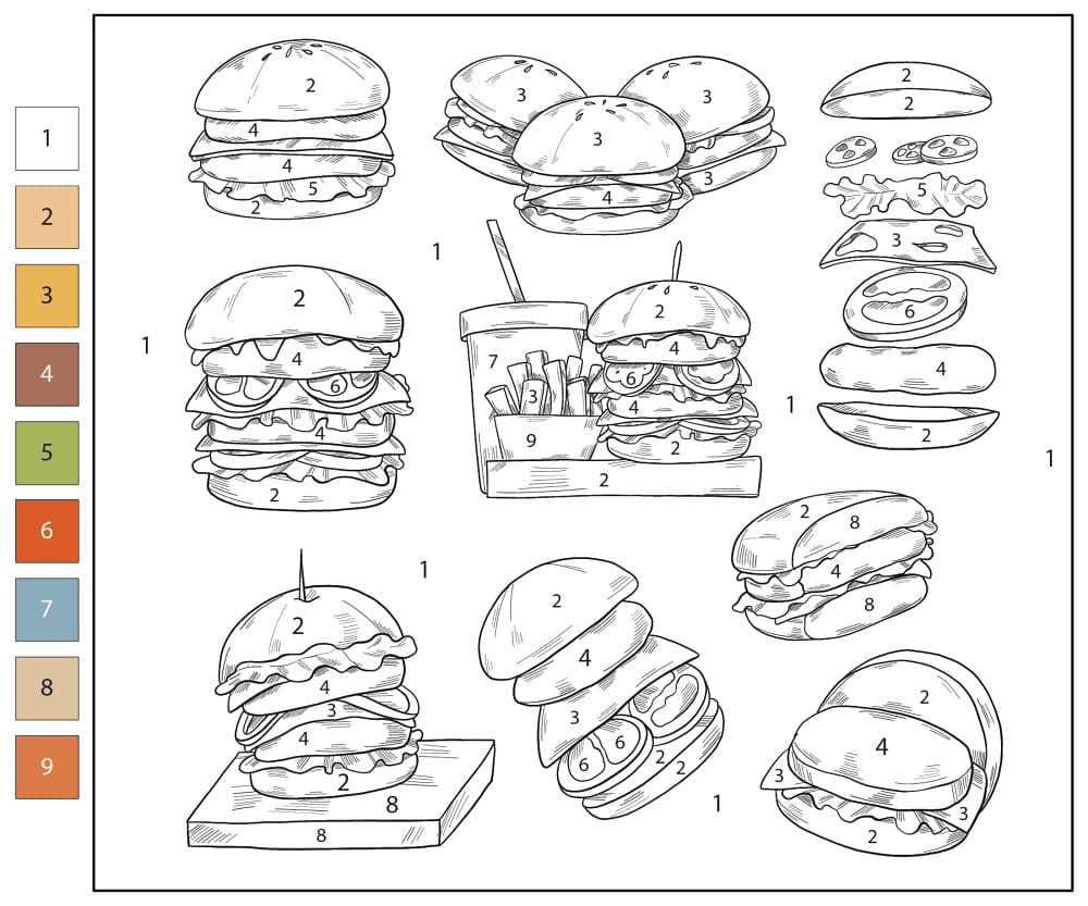 Hamburger de restauration rapide Coloriage Magique