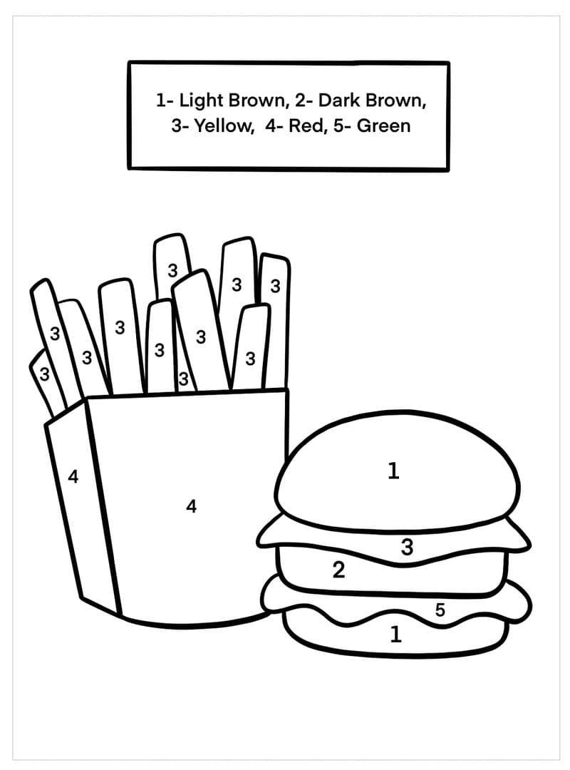 Hamburger et frites Coloriage Magique