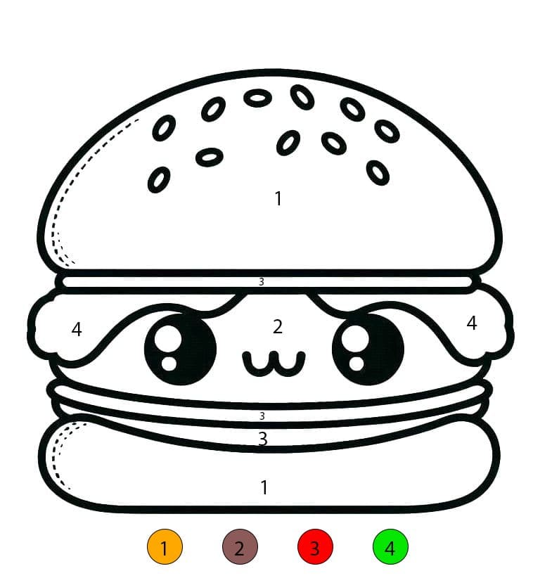 Hamburger kawaii Coloriage Magique