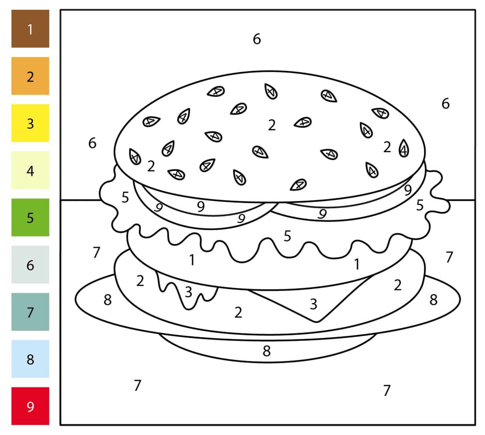 Hamburger sur une assiette Coloriage Magique