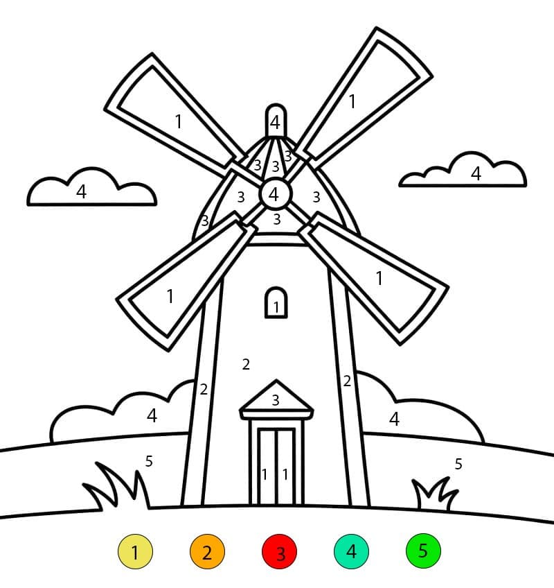 Joli moulin à vent Coloriage Magique