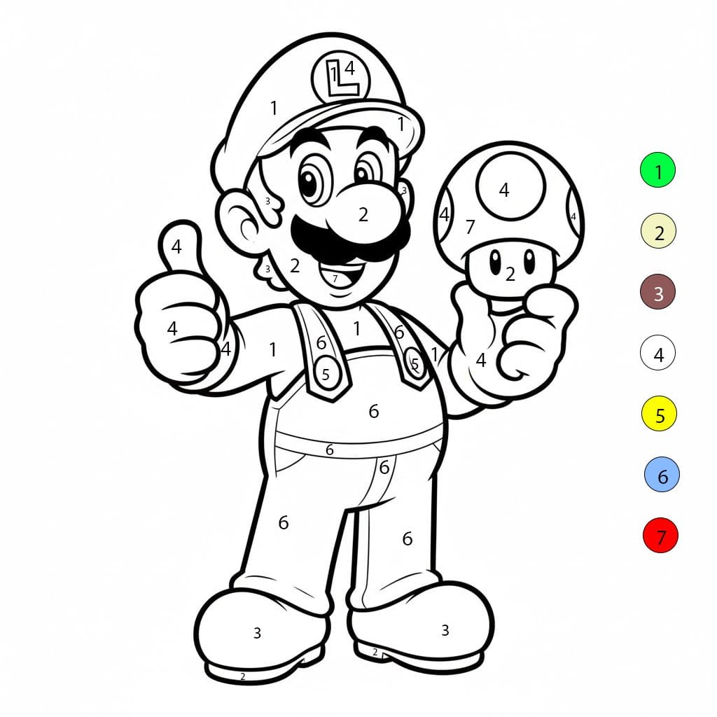 Luigi et un champignon Coloriage Magique