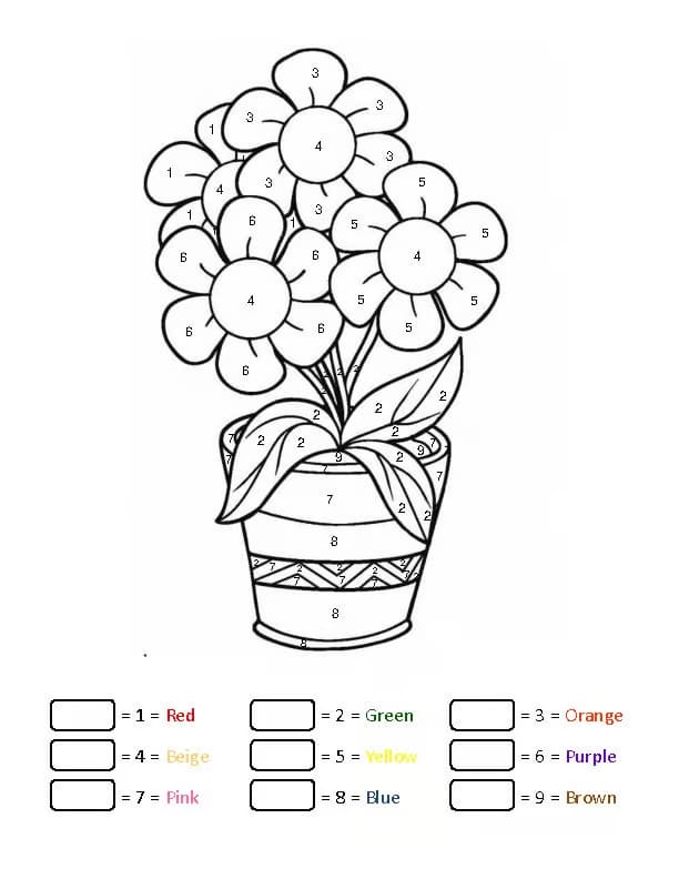 Magnifique pot de fleurs Coloriage Magique