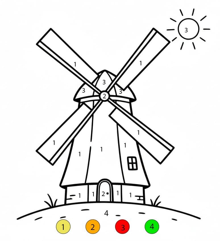 Moulin à vent basique Coloriage Magique