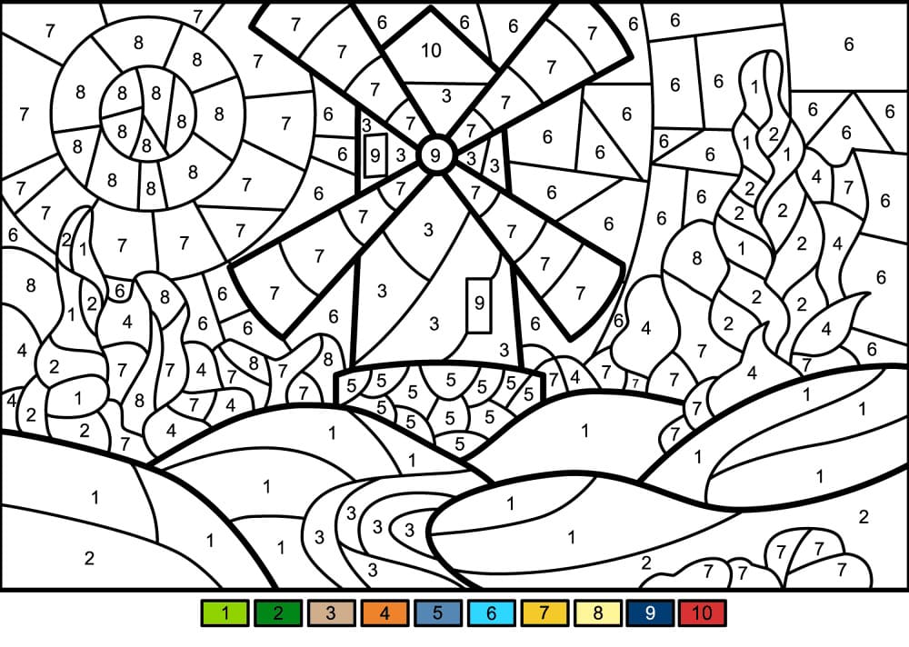 Moulin à vent dur Coloriage Magique