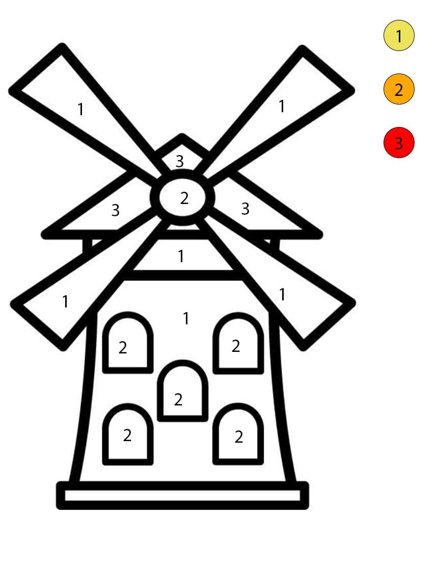 Moulin à vent facile Coloriage Magique