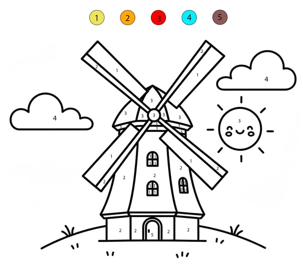 Moulin à vent mignon Coloriage Magique
