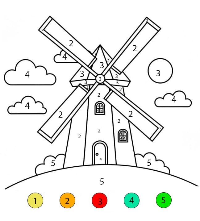 Coloriage Magique Moulin à Vent