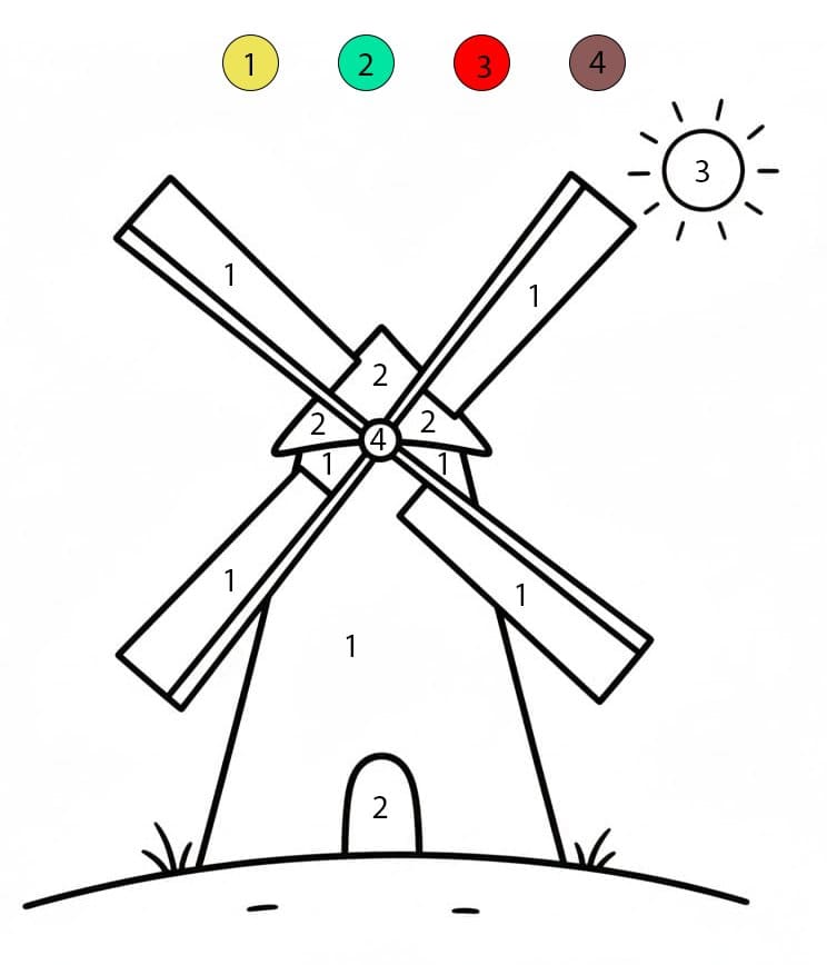 Moulin à vent pour la maternelle Coloriage Magique