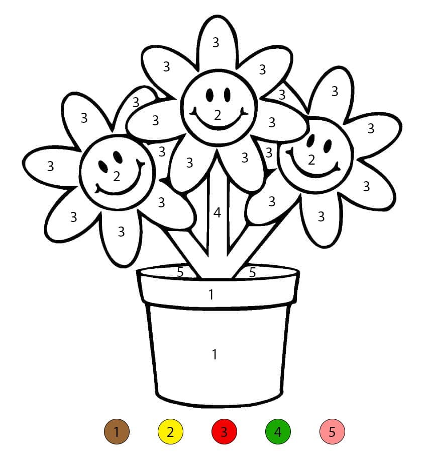 Pot de fleurs de dessin animé Coloriage Magique