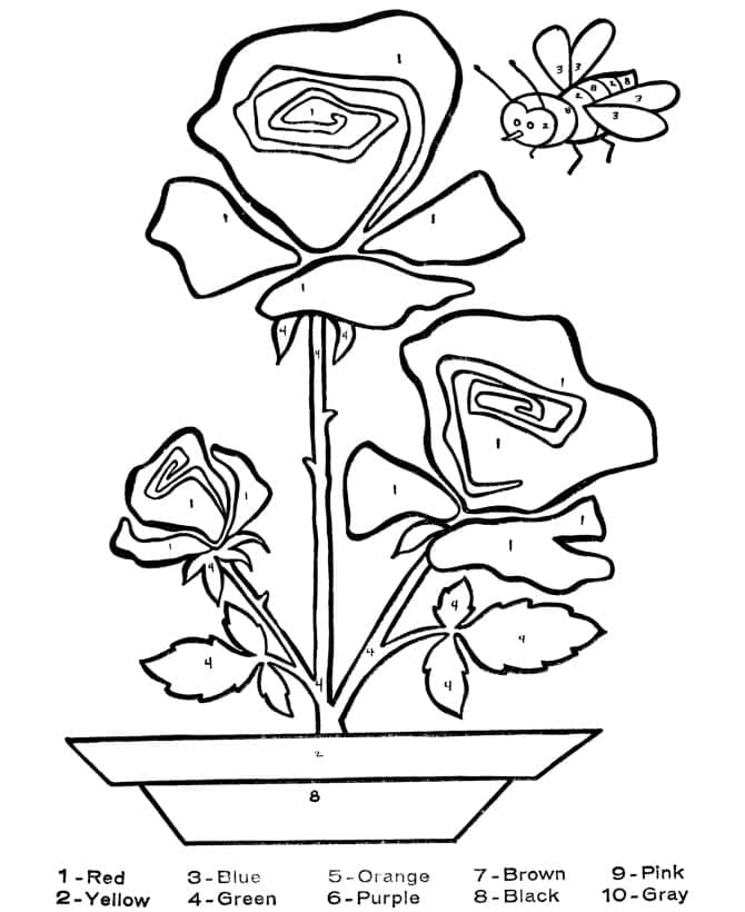 Pot de fleurs roses Coloriage Magique