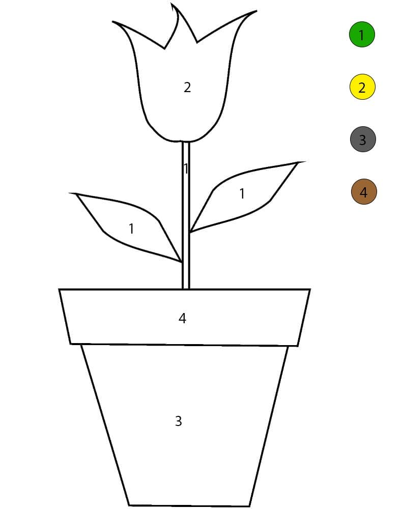 Pot de fleurs tulipe Coloriage Magique