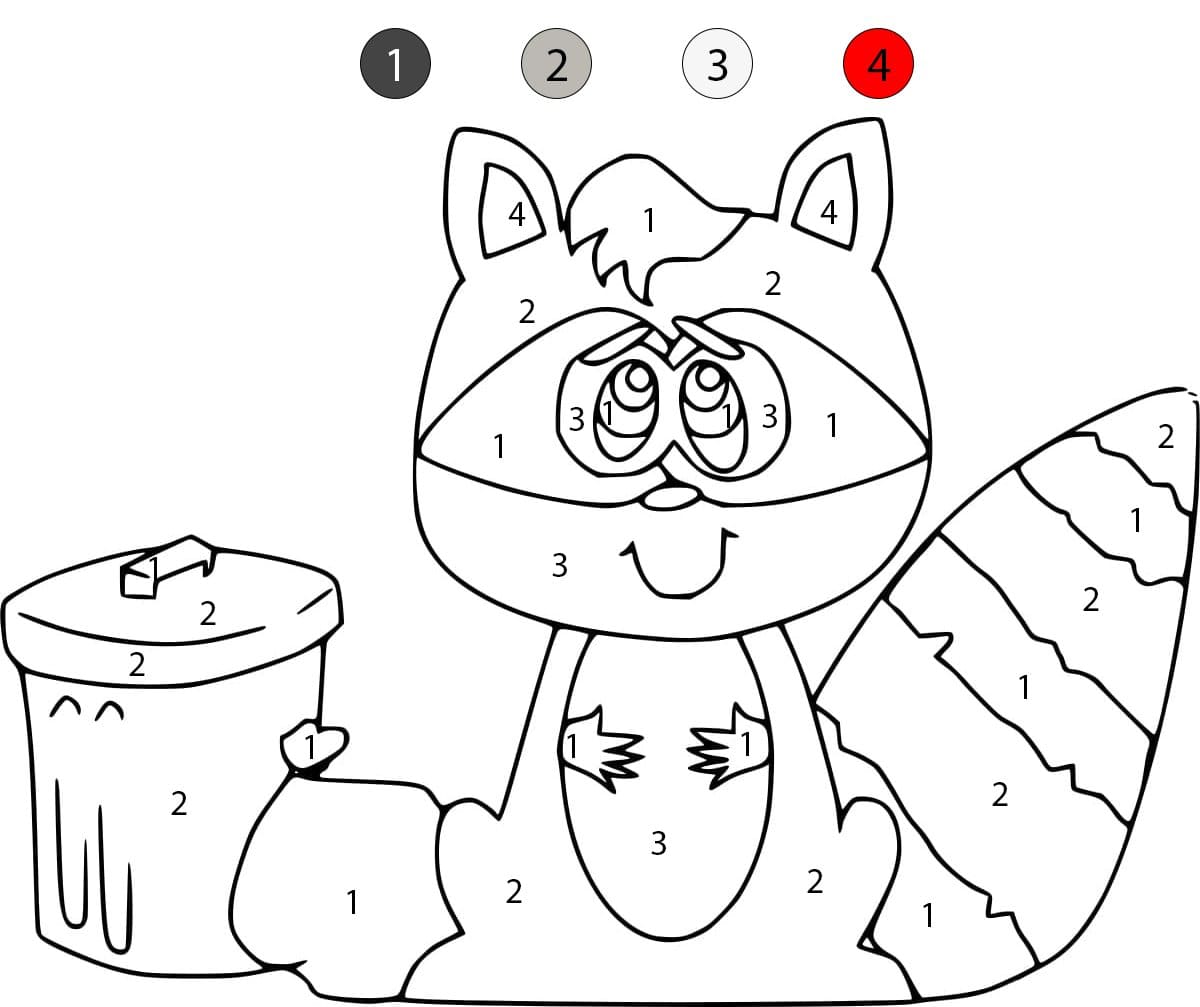 Raton laveur et ordures Coloriage Magique