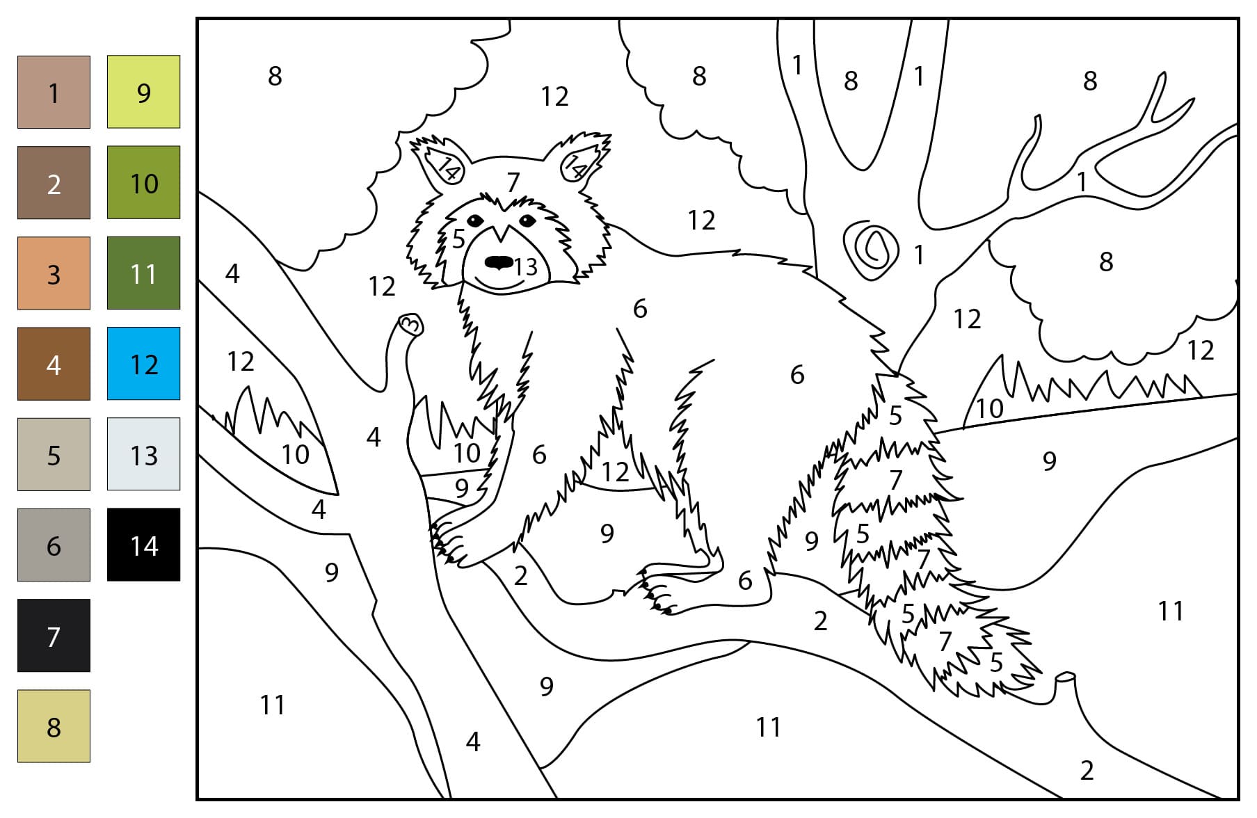 Raton laveur grimpant à un arbre Coloriage Magique