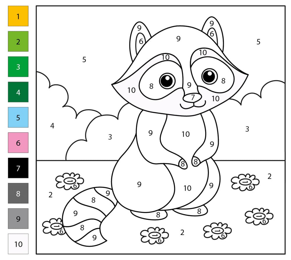 Raton laveur mignon Coloriage Magique